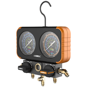 Manifold Gauge, 2 Valves, 3-1/8"OD, Aluminum Body, R32/R22/R410A/R134a, No Hoses