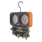 Manifold Gauge, 4-Valves, 3-1/8", R22,R404A,R410A, 5'HS Hoses