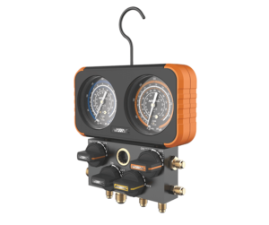 Manifold Gauge, 4-Valves, 3-1/8", R22,R404A,R410A, 5'HS Hoses